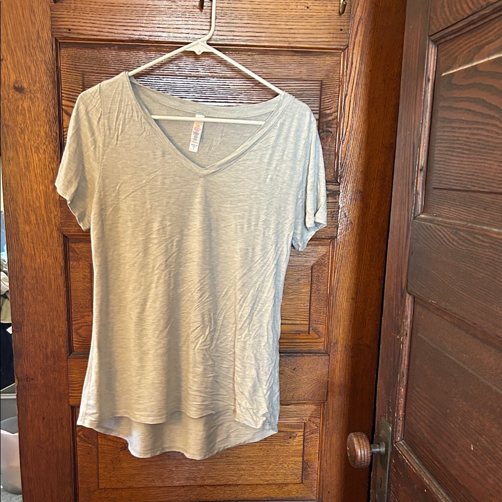 LuLaRoe Christy Light Gray V-Neck Short Sleeve Top